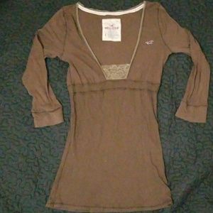 Brown deep neck with lace tee